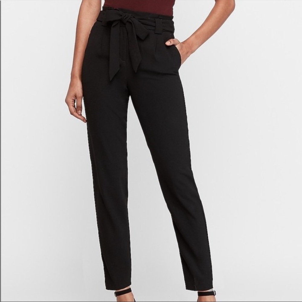 Express High Waisted Paper Bag Pant in Black